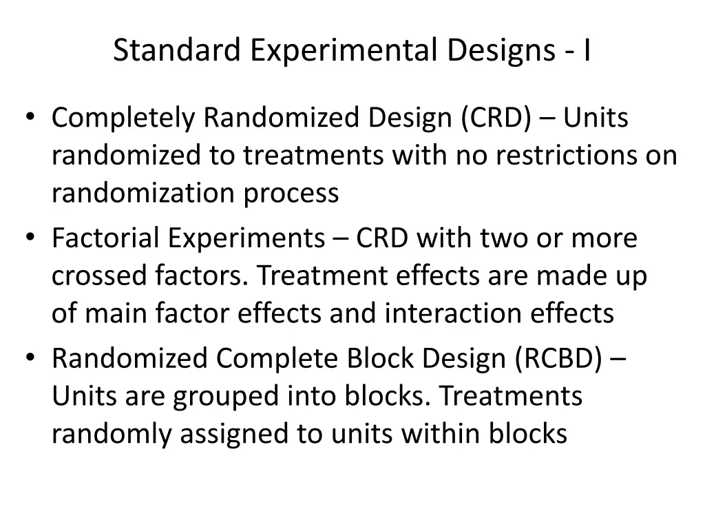 standard experimental designs i