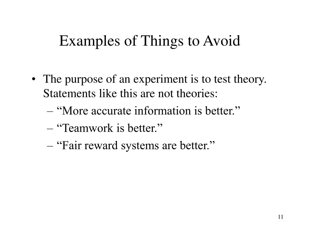 examples of things to avoid