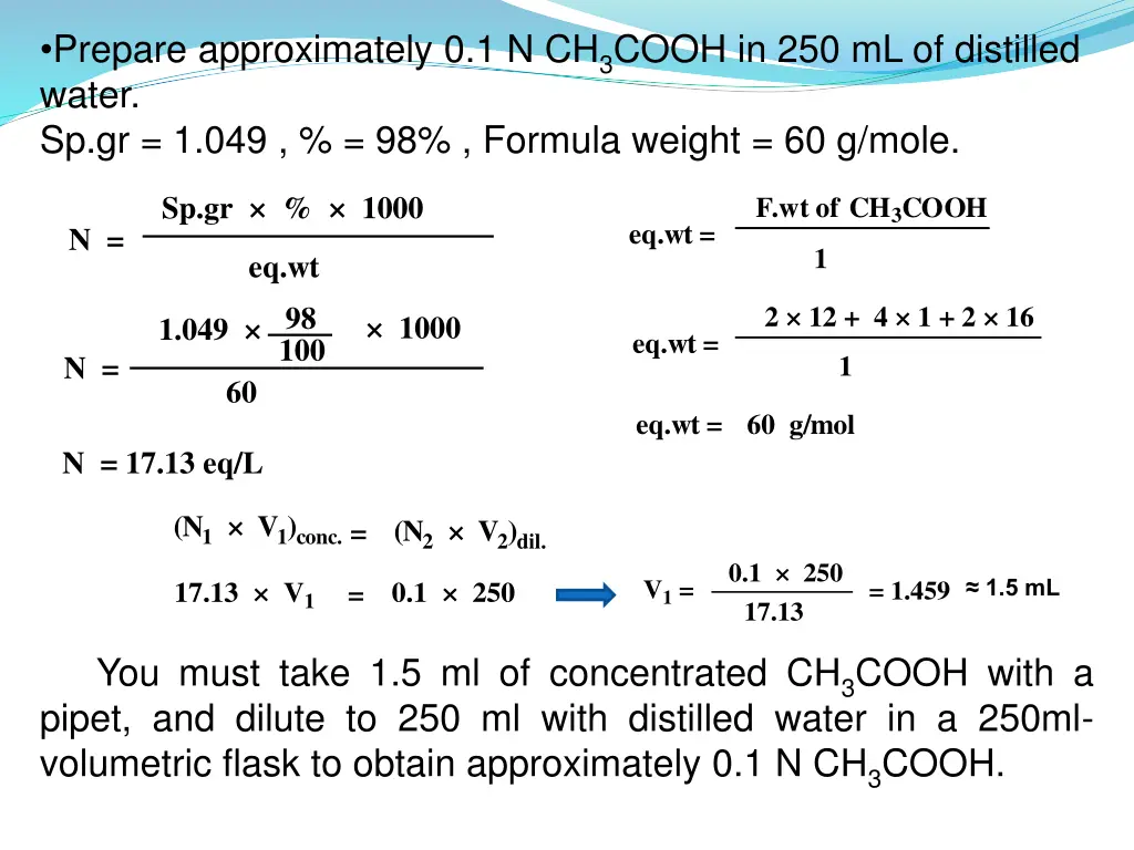 prepare approximately 0 1 n ch 3 cooh