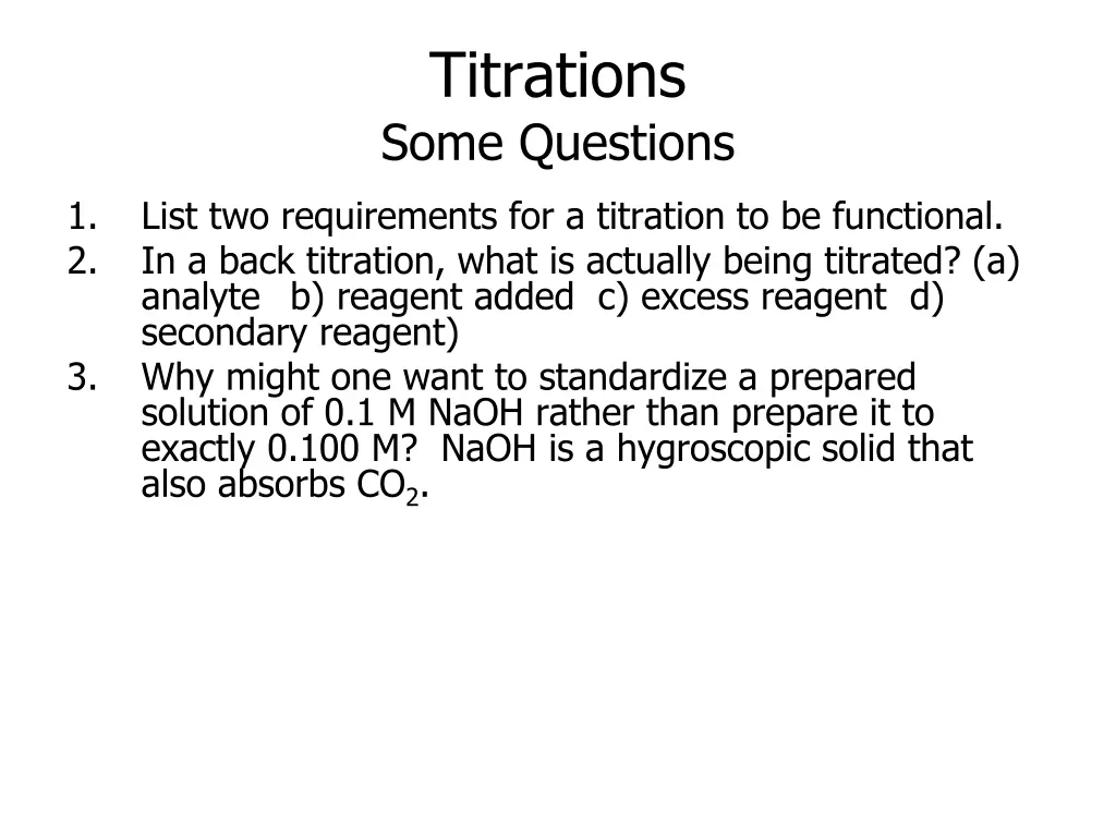 titrations some questions