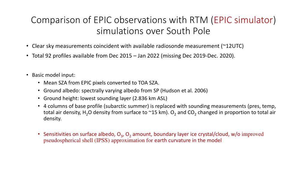 comparison of epic observations with rtm epic