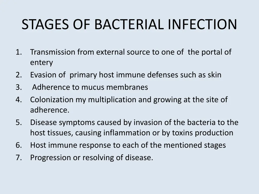 stages of bacterial infection