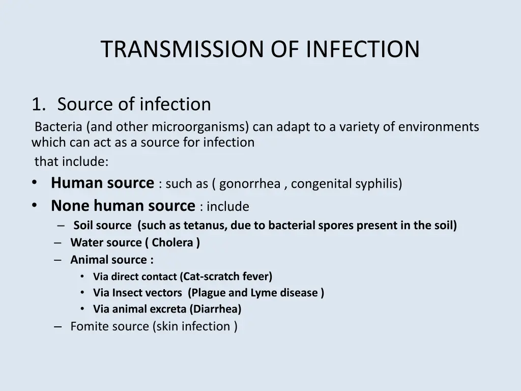 transmission of infection