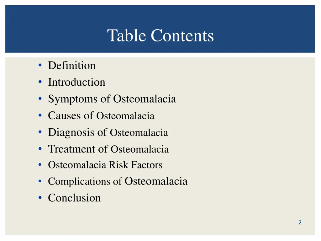 table contents