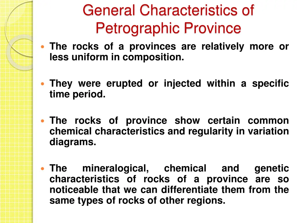 general characteristics of petrographic province