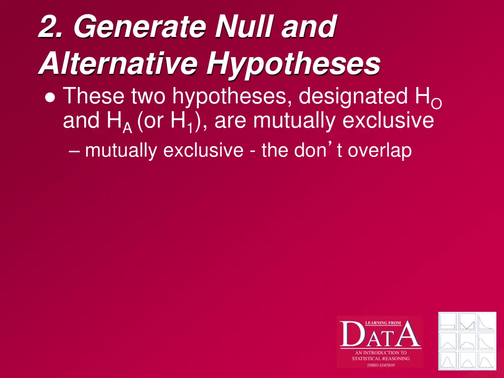 2 generate null and alternative hypotheses these