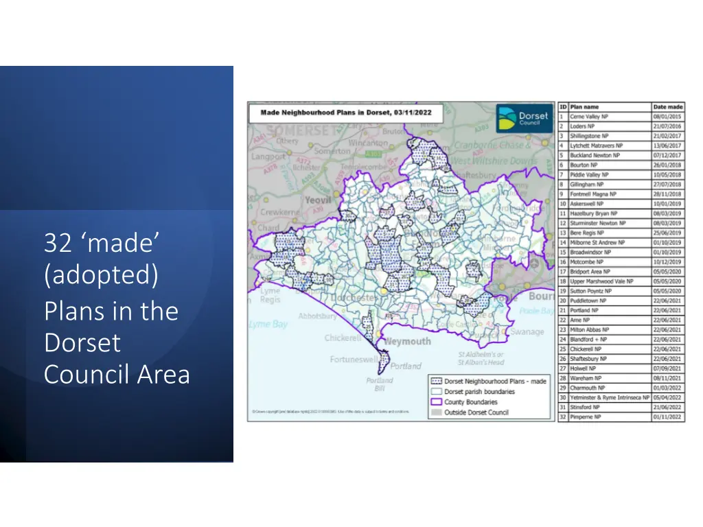 32 made adopted plans in the dorset council area