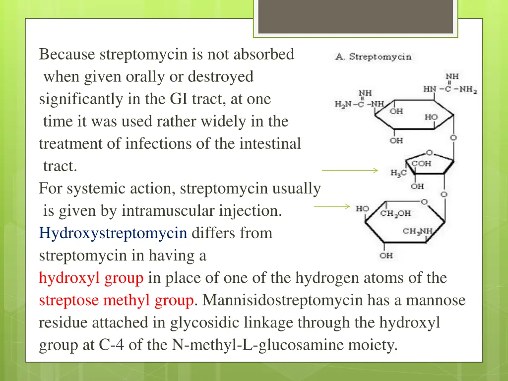 because streptomycin is not absorbed when given