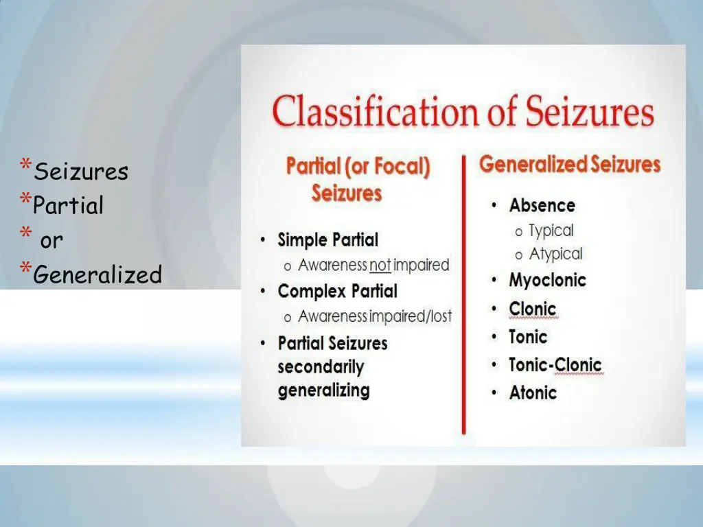 seizures partial or generalized