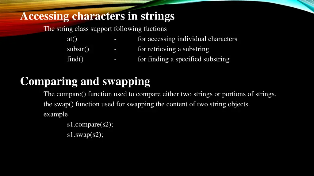accessing characters in strings the string class
