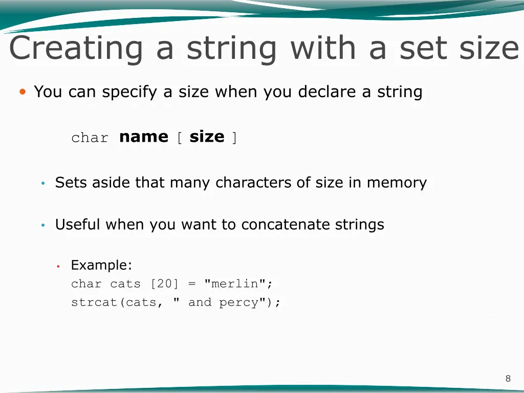 creating a string with a set size