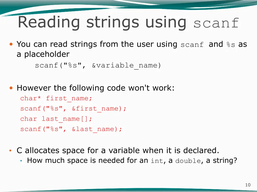 reading strings using scanf
