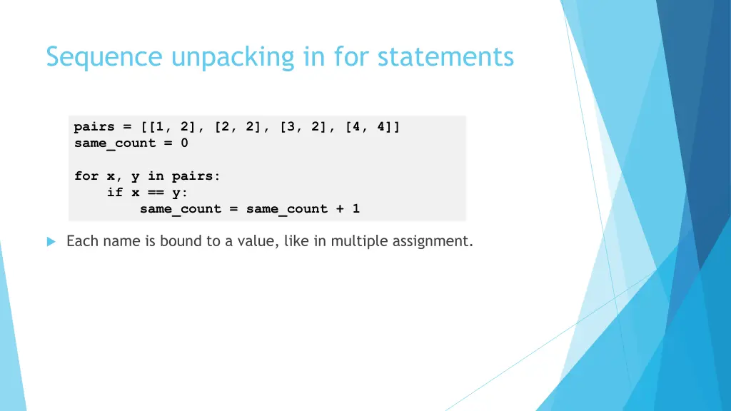 sequence unpacking in for statements