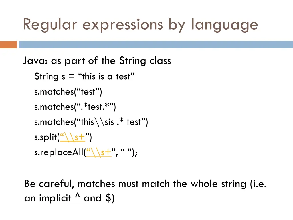 regular expressions by language