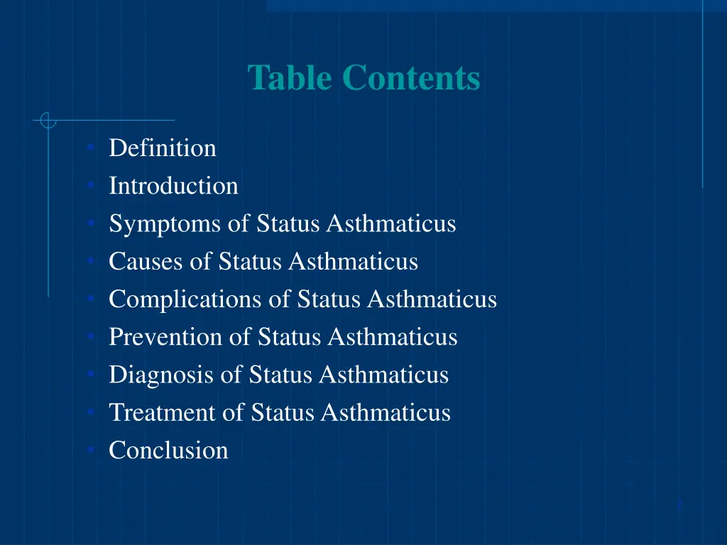 table contents