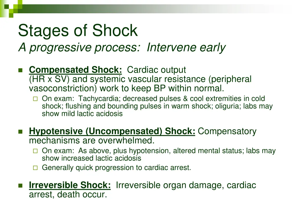stages of shock a progressive process intervene