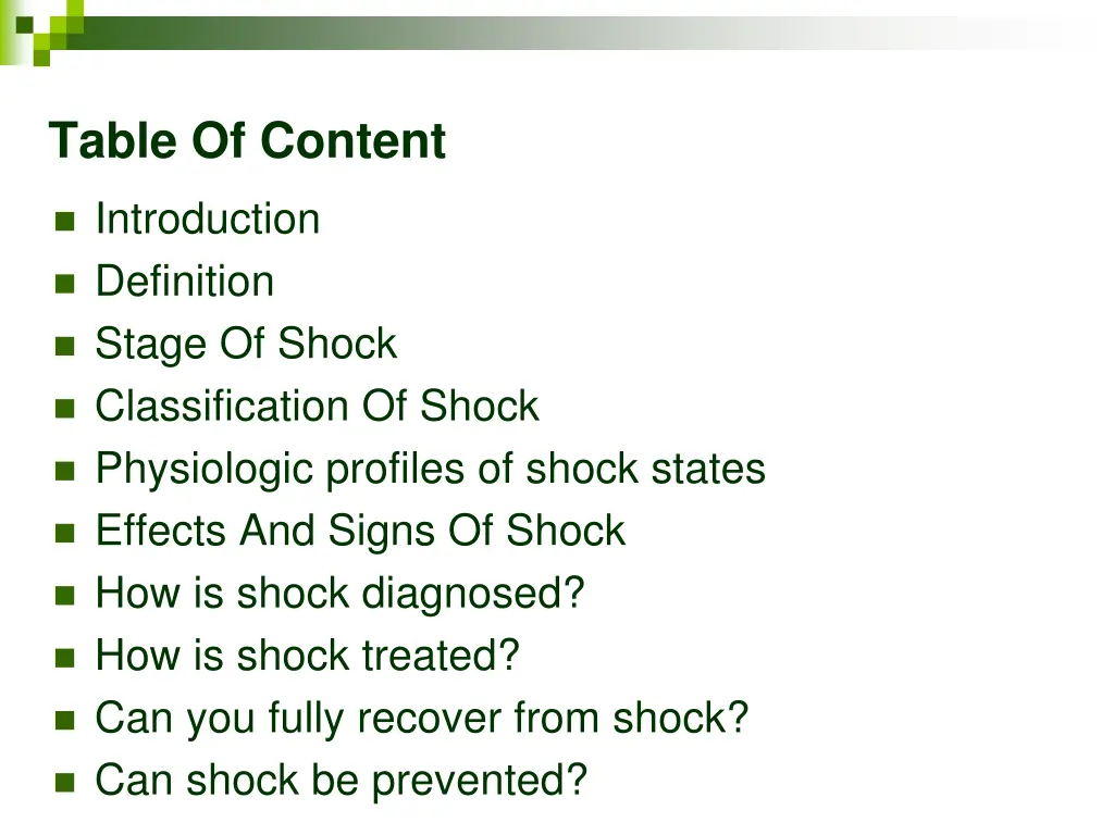table of content