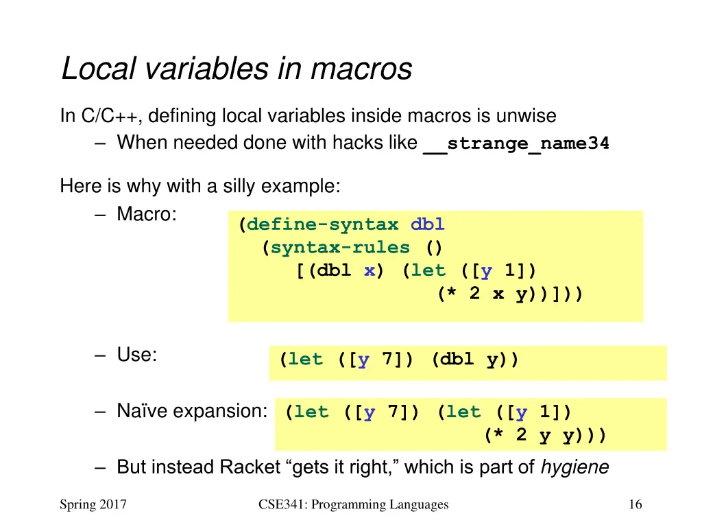local variables in macros