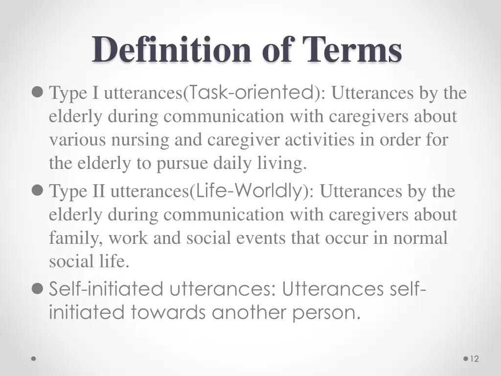 definition of terms type i utterances task