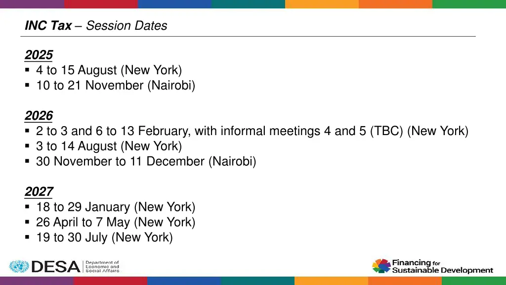 inc tax session dates