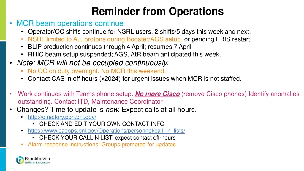 reminder from operations