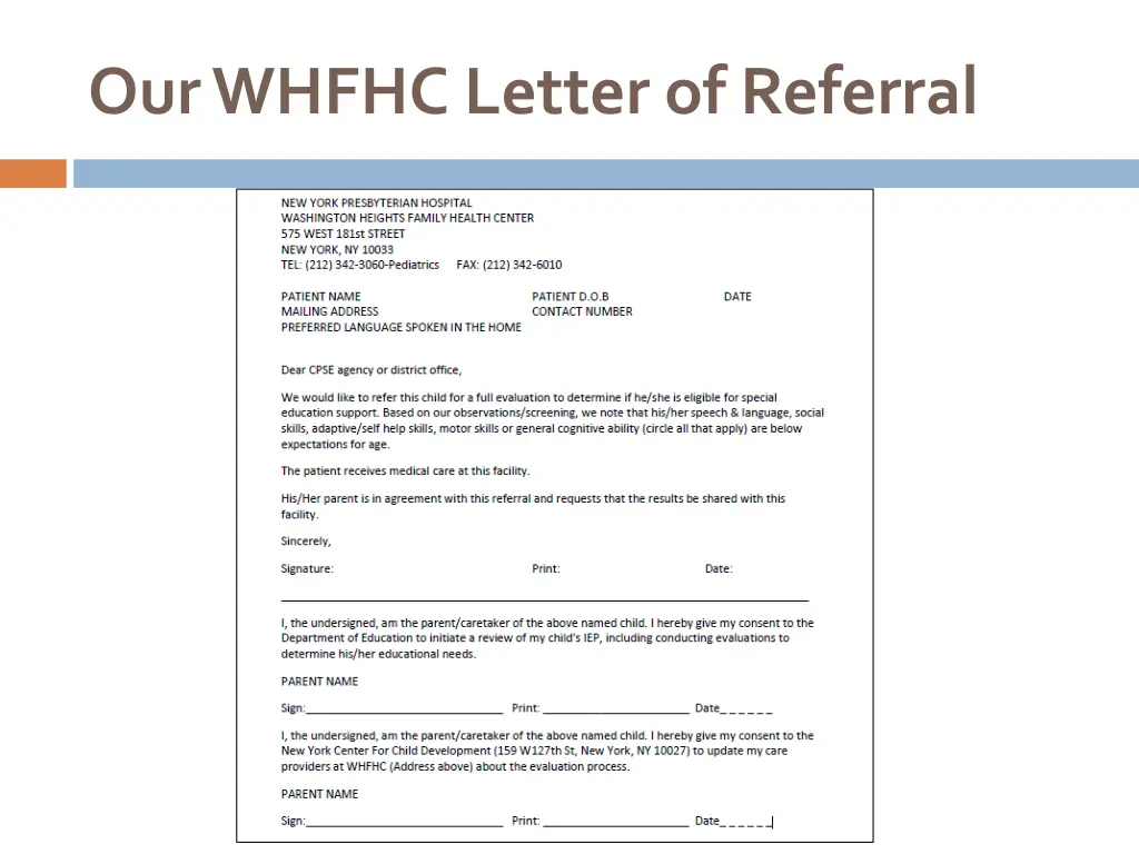 our whfhc letter of referral