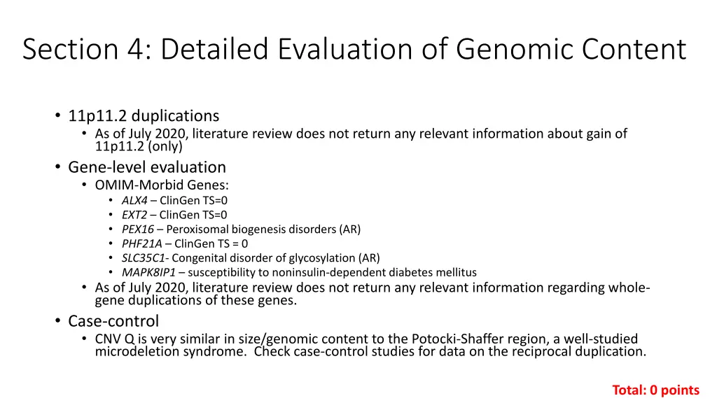 section 4 detailed evaluation of genomic content