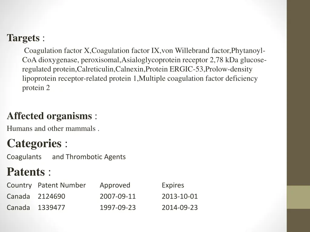 targets coagulation factor x coagulation factor