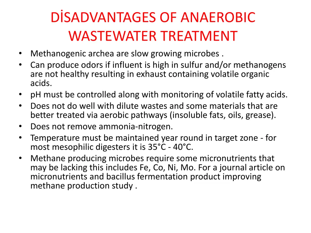 d sadvantages of anaerobic wastewater treatment