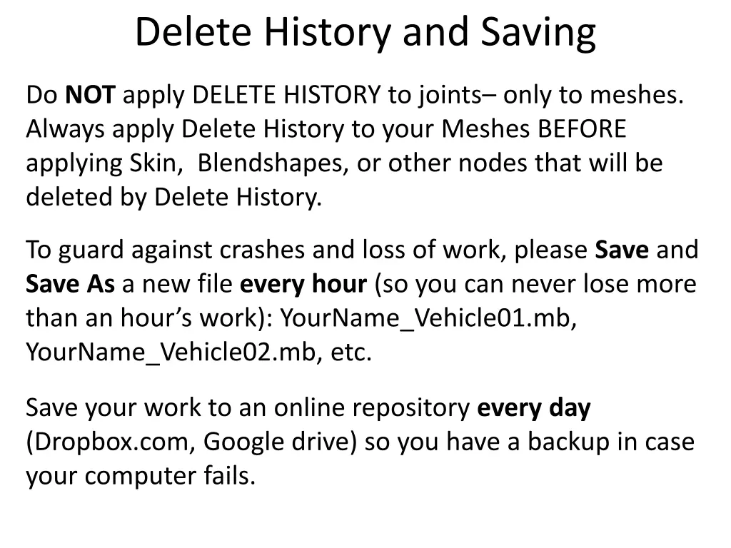delete history and saving