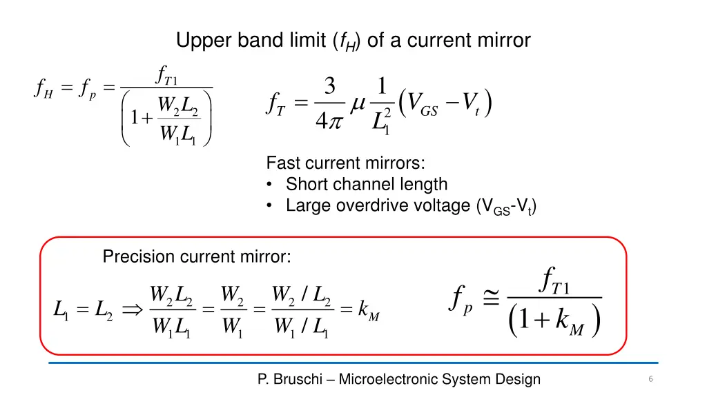 upper band limit f h of a current mirror 1