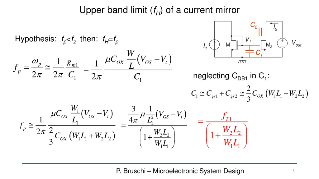 upper band limit f h of a current mirror
