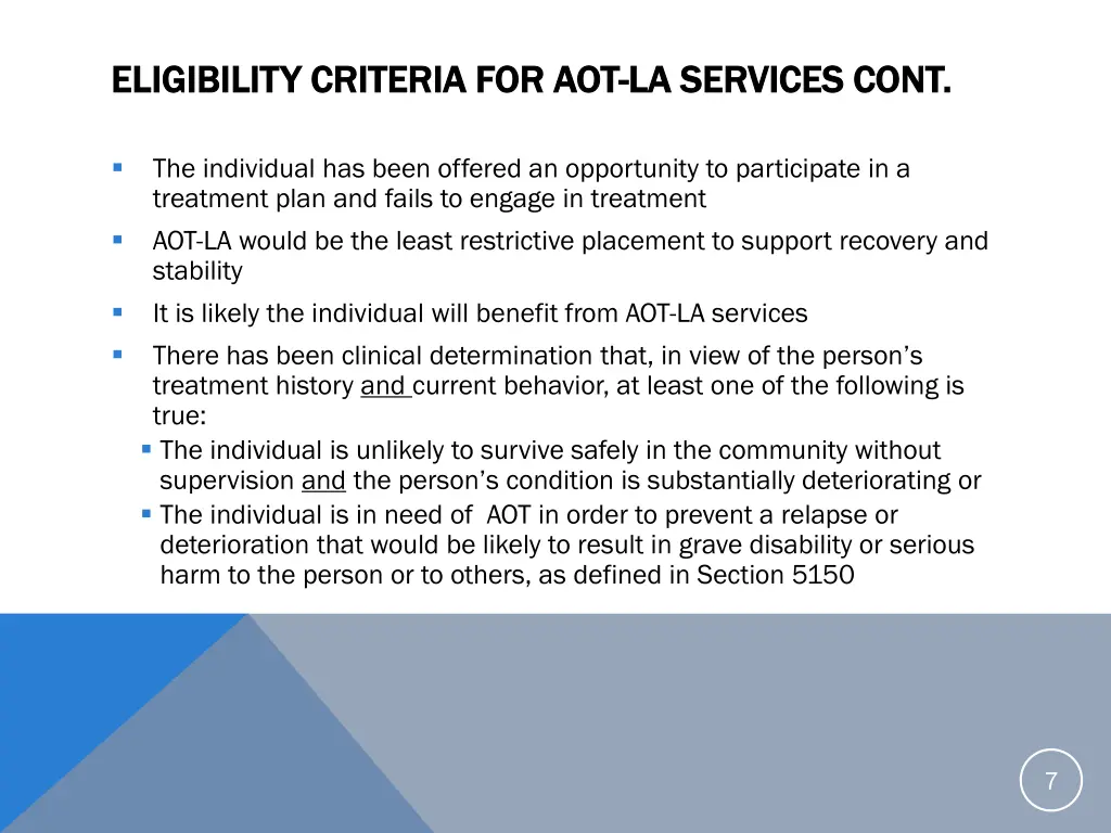 eligibility criteria for aot eligibility criteria 1