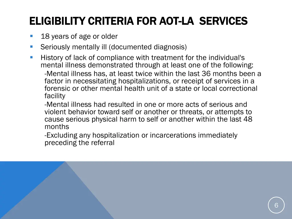 eligibility criteria for aot eligibility criteria