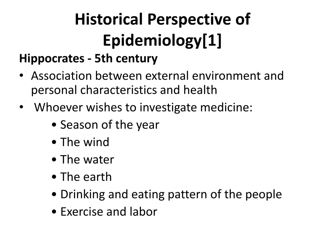 historical perspective of epidemiology