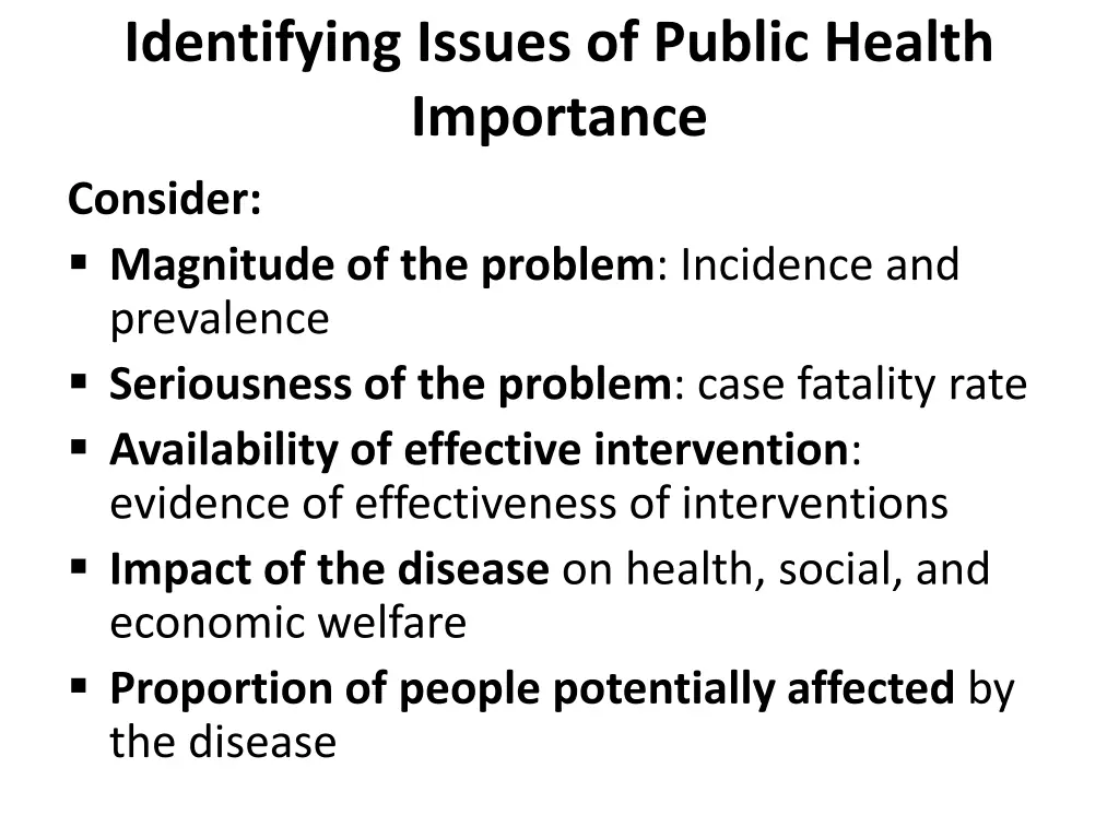 identifying issues of public health importance