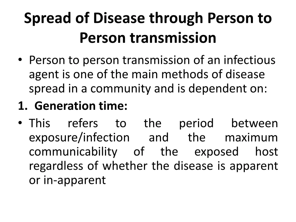 spread of disease through person to person