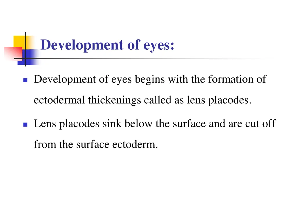 development of eyes
