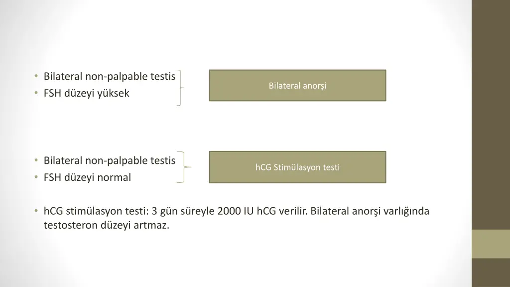 bilateral non palpable testis fsh d zeyi y ksek
