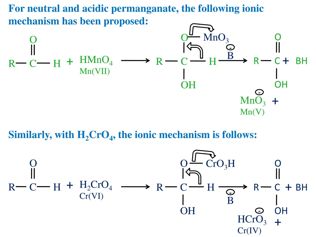 for neutral and acidic permanganate the following