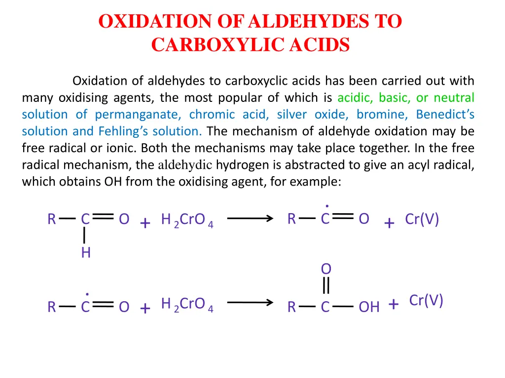 oxidation of aldehydes to carboxylic acids
