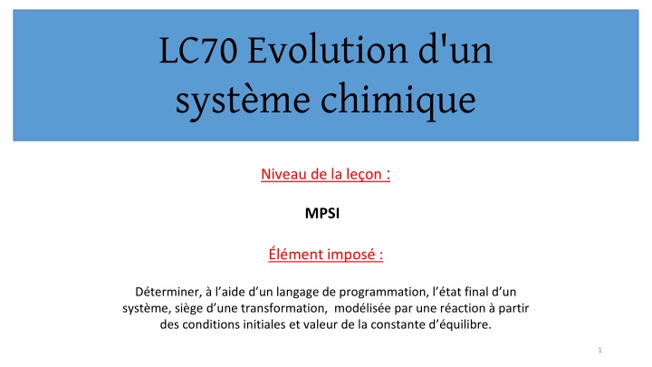 lc70 evolution d un syst me chimique