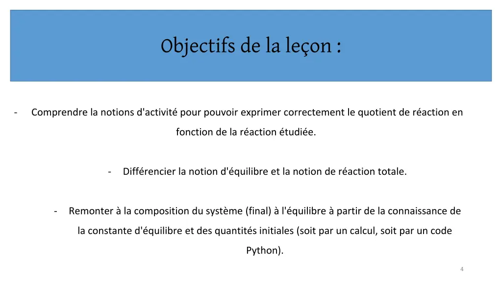 objectifs de la le on