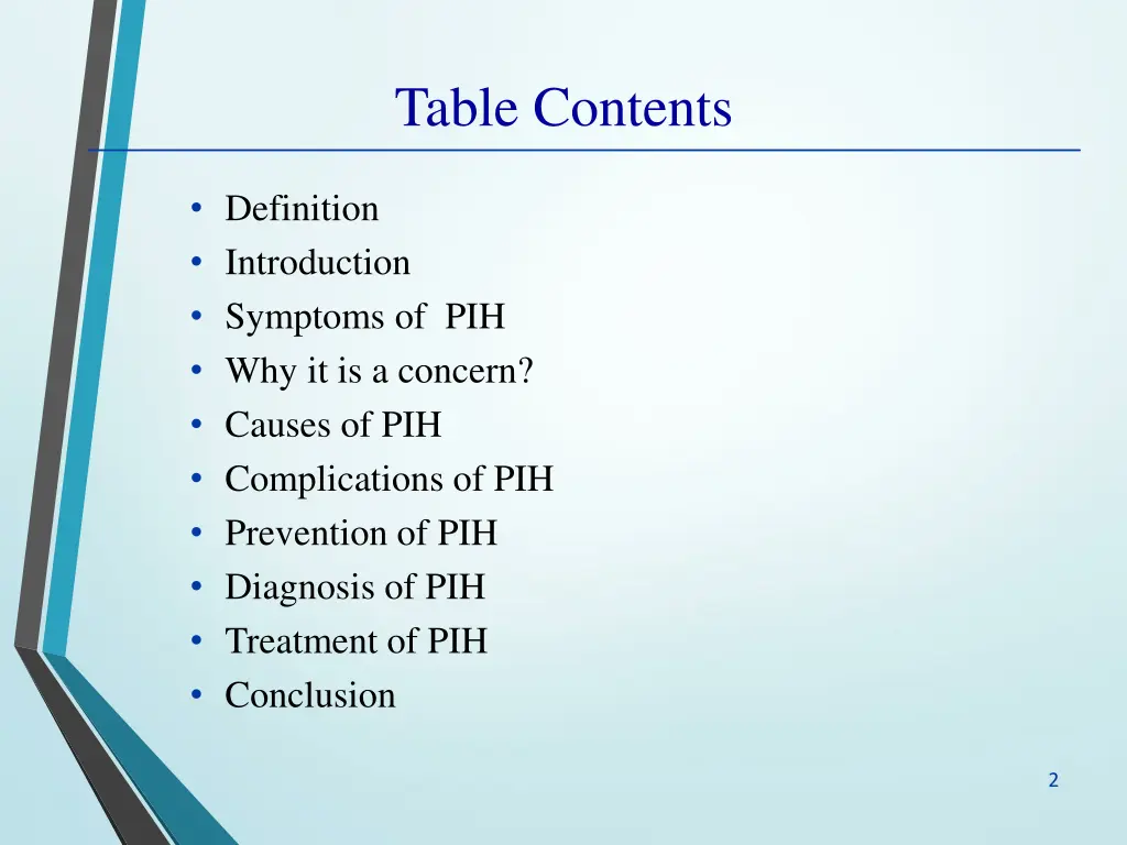 table contents