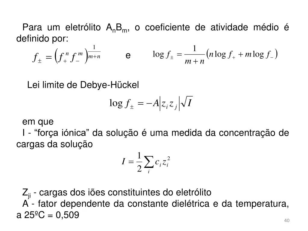 para um eletr lito a n b m o coeficiente