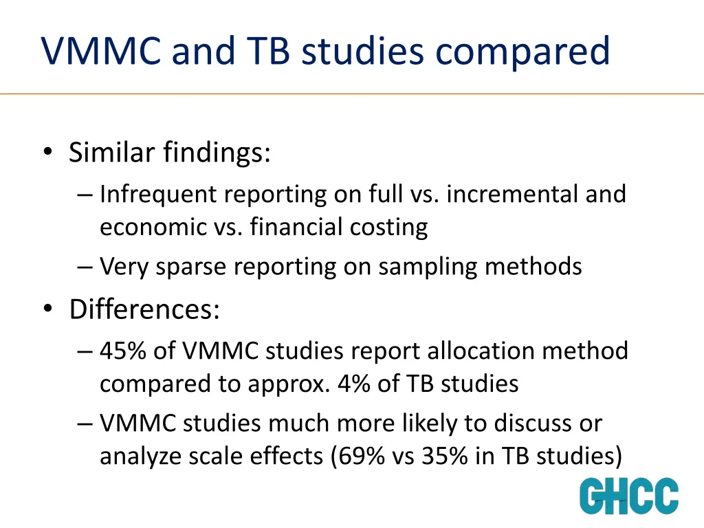 vmmc and tb studies compared