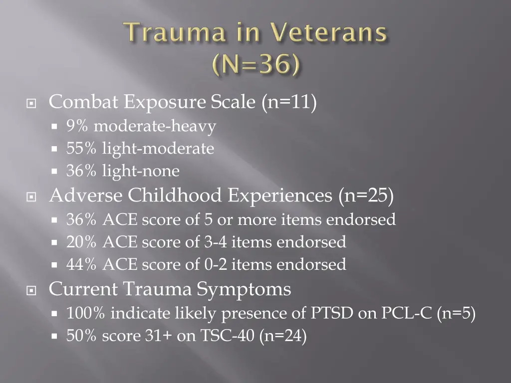 combat exposure scale n 11 9 moderate heavy