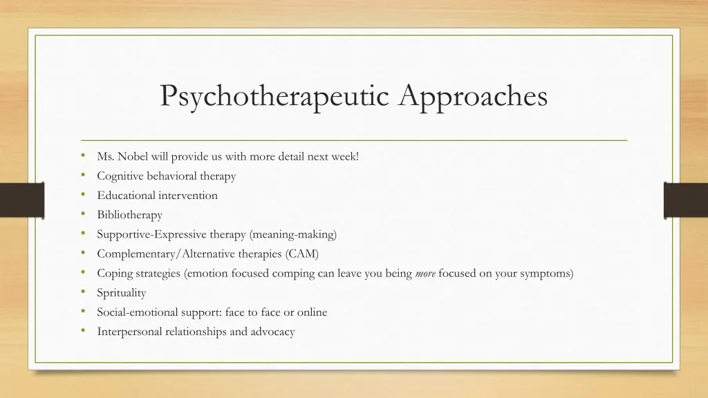 psychotherapeutic approaches