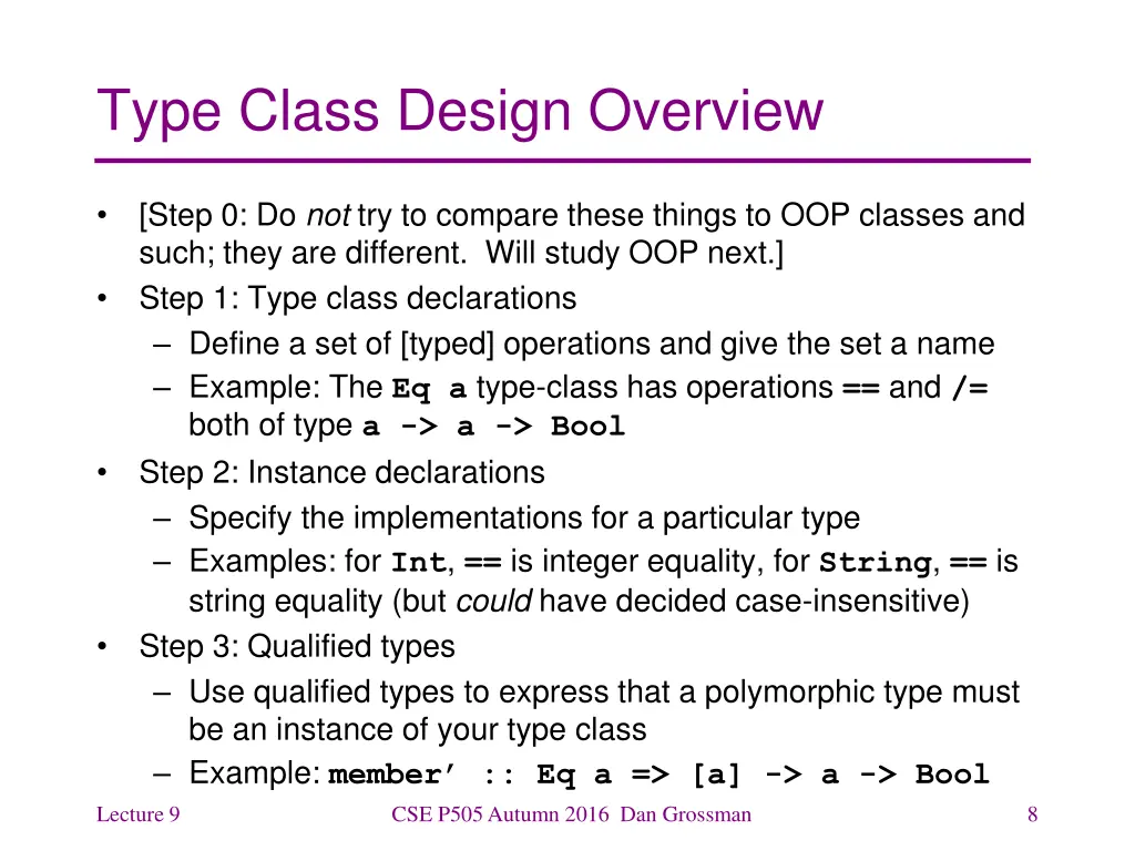 type class design overview