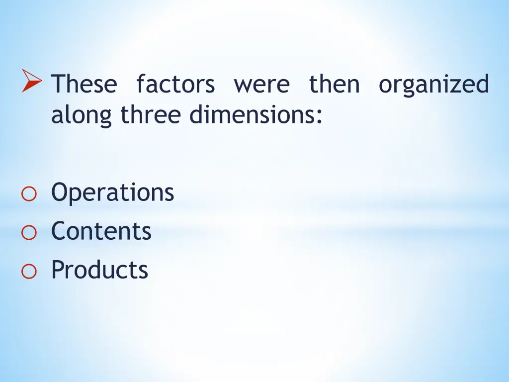 these factors were then organized along three
